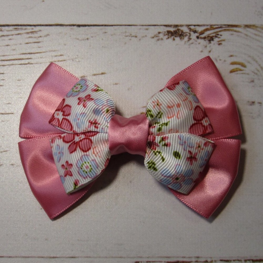 Springtime Floral Pink Hair Bow - Picture 2 of 2